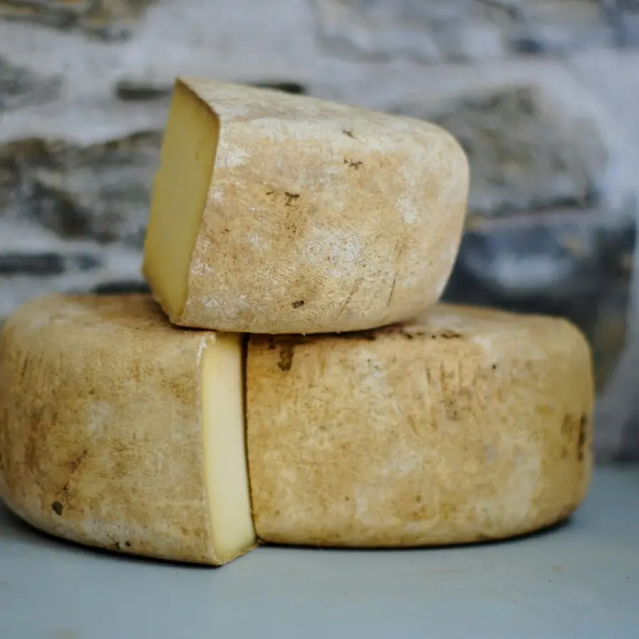 Brokken overjarige kaas met kristallen naast brood